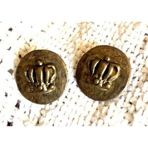 Brass Crown Button Lot 2 Pcs Vintage Buttons